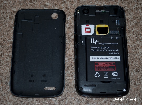 Расположение SIM-карт в Fly E154