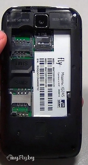 Fly IQ245, расположение слотов SIM-карт