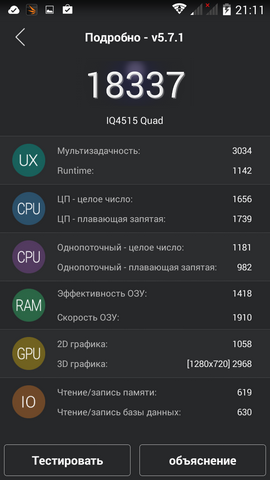 Fly IQ4515 EVO Energy 1 в тесте AnTuTu Benchmark 5.7